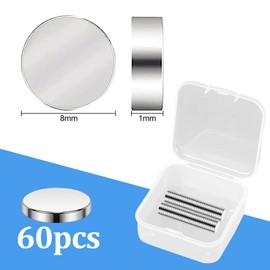 WOLMIK Pack of 60 Mini Magnets Strong, Small Round Magnets Neodymium Magnets, 8 x 1 mm, Small Strong Magnets, Round Strong Whiteboard Magnets for Magnetic Board, Craft, Office, Fridge