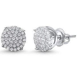 Micro Pave Cubic Zirconia Screw Back Round Earrings Sterling Silver 6mm