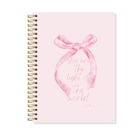 OSLYSOF Preppy Pink Bow Christian Spiral Notebook, Matthew 5:14 Bible Journaling Notebook, Bible Verse Notebooks for Note Taking, Religious Prayer Journal for Woman, 5.5x8.3 Inch with 164 Pages