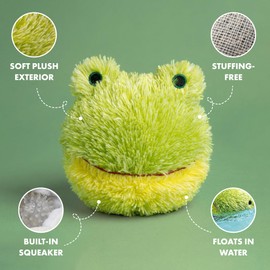 PetLou D.O.G'Z 4-inch EZ Squeaky Frog Dog Plush Toy,Durable Squeaks Bouncy Ball Dog Toy