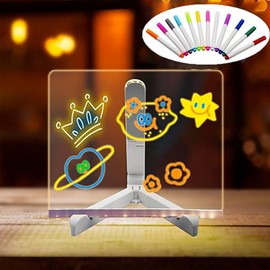 Shurangama Colorful LED Dry-Erase Note Board - Acrylic Message Board with Stand, USB Power, Rewritable, Night Light, for Home & Business Ultra-Thin Tracing Writing Light Board (5.9" X 5.9")