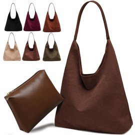 Gipvv Suede Hobo Bags for Women Suede Tote Bag Slouchy Suede Handbag Purse Hobo Crossbody Bags for Women (Coffee)