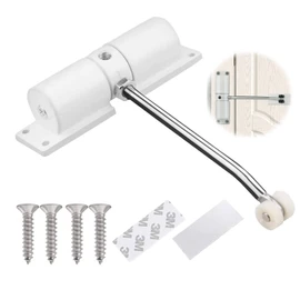Automatic Door Closer, Zinc Alloy Safety Spring Door Closer Adjustable 30 kg Closing Door Hinge (White)
