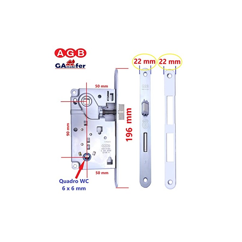 AGB Internal Door Latch Lock Recessed for Bathroom WC series