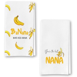wuguimeii Nana Gifts Banana Kitchen Towels Set of 2 - Nana Grandma Gifts from Grandkids on Mothers Day Birthday - Funny Decorative Absorbent Hand Tea Towel 16x24 Inches