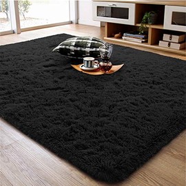 Ompaa Fluffy Rug, Super Soft Fuzzy Area Rugs for Bedroom Living Room - 6' x 9' Large Plush Furry Shag Rug - Kids Playroom Nursery Classroom Dining Room Decor Floor Carpet, Black