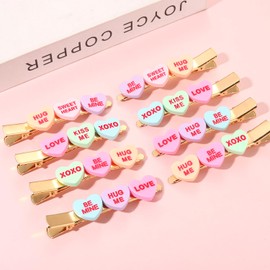 BVGA 8 Pcs Valentines Day Hair Clips for Women Triple Colorful Conversation Candy Heart Alligator Hair Clips Barrettes Hairpins Valentines Day Accessories Gifts for Her