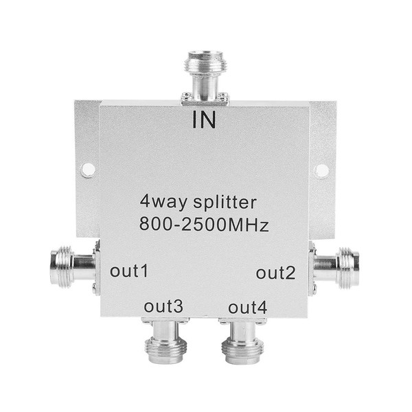 Cell Phone Power Splitter, 800-2500MHz 4-Way Power Splitter, for Indoor