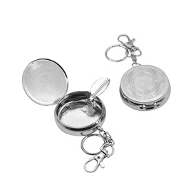 2PCS Circular Ashtray Portable Car Ashtray, Mini Size Pocket Ashtray with Lid Smell Proof, Stainless Steel Travel Ashtray with Keychain