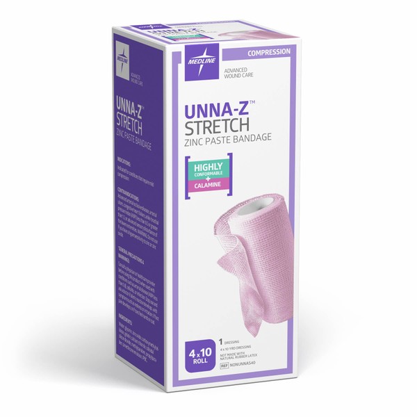 Medline Unna-Z Stretch Elastic Zinc Oxide & Calamine Bandage, 4X10YD (12 Count)