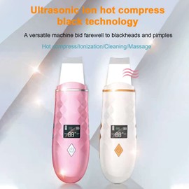 Ultrasonic Shovel Facial Skin Scrubber with Heating Pore Cleanser Face Cleansing Machine LED Digital Display USB Rechargeable for Blackhead Acne