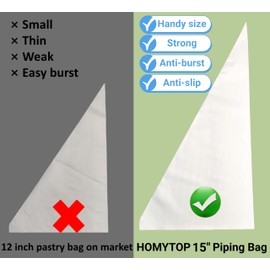 HOMYTOP 15 Inch Piping Bags 200 Pack - Disposable Pastry Bags - Thick Anti-Burst Pastry Icing Frosting Piping Bags For Decorating Cupcakes Cakes Cookies (15 Inch-200 Pack)