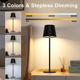 Liyabber LED Dimmbar Tischlampe Kabellos, Wiederaufladbar Akku Tischleuchte mit Touch Control, Metall LED Akku Tischlampe mit USB-C, IP44 Wasserdichte Outdoor Tischleuchte fr Terrassen, Restaurants, Schwarz