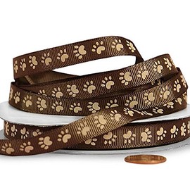 Paw Print Grosgrain Ribbon - 3/8in. X 25 Yards (Brown with Tan Paws)
