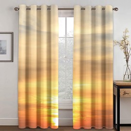ANAZOZ Drapes for Living Room for Eyelets,2 x 38W x 54H IN,Bedroom Curtains Blackout Thermal 2 Panels Set Sunset Landscape Drapes for Study Room Beige Orange