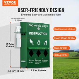 VEVOR Dog Poop Bag Dispenser with Hand Wash Bottle, Lockable Outdoor Dog Waste Bag Holder with 600 Waste Bags, Stake, Pole, Fence & Wall Mounted Dog Poop Bag Storage, Pet Waste Station for Porch, Lawn
