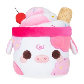 Cuddle Barn PlushGoals - Sprinkles Mooshake | Super Soft Cute Kawaii Pink and Red Cow Dessert Drink Collectible Plush Toy, 11 inches