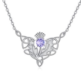 VONALA Scottish Thistle Necklace Sterling Silver Celtic Knot Scotland Flower Pendant Necklaces Scotland Jewellery Gifts for Women Girls