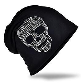 Miobo Slouch Beanie Hat Long Skull Design Men Women, black