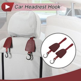 HEROFFIX 2 Stück für Geldbörsen und Taschen, Regenschirm usw. Auto Kopfstützenhaken Robuste Auto Rücksitz Organizer Haken Weinrot Kunstleder Zinklegierung 29,2x6,6cm