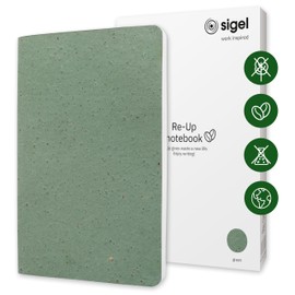 Sigel RU103 Vegan Notebook Made of Coffee and Cotton Remnants, Lined, Thick 100 g Paper, Approx. A5, Sustainable: Free from Plastic and Chemicals, 100 Pages, Re-Up Notebook, Gift Book, Green