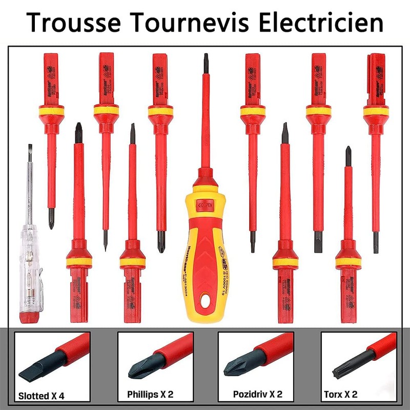 Geevorks 13-Piece Insulated Screwdriver Set Including Voltage Tester, TPR Handle,