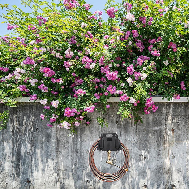Portamangueras de Jardín de Plástico Negro para Pared de 30m