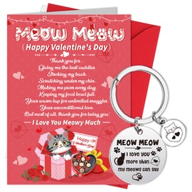 HOWAF Valentines Card from Cat, Valentine Card from The Cat, Valentine's Day Card Cat Valentines Card with Cat Dad Mum Keyring, Valentines Gifts from The Cat to Mum Dad & All Owners