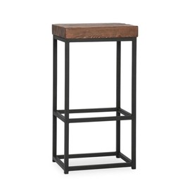 Kosas Home Reclaimed Pine & Iron Porter Barstool, Rustic Mahogany/Antiqued Bronze Iron