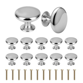 Syclishorn Pack of 12 Round Cabinet Knobs, Kitchen Knobs, Silver Polished Furniture Knobs with Screws, Modern Door Knob, Drawer Knob for Wardrobe, Drawers, 25 x 30 mm