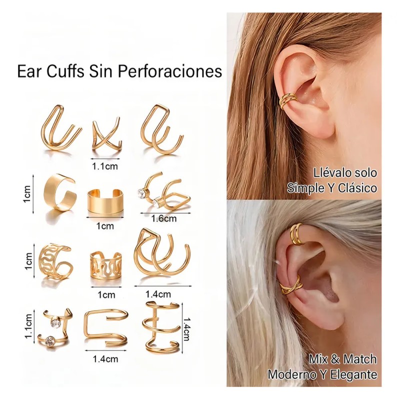 Aretes Savefree Ear Cuff 36pcs Sin Perforación Aleación Zinc Plateado