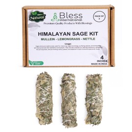Bless-International Himalayan-Sage-Mullein-Nettle-Lemongrass-Incense Premium-100%-Natural-and-Organic Handcrafted-4-Inches-Long Used-for-Home-Cleansing-Meditation-Smudging-Rituals