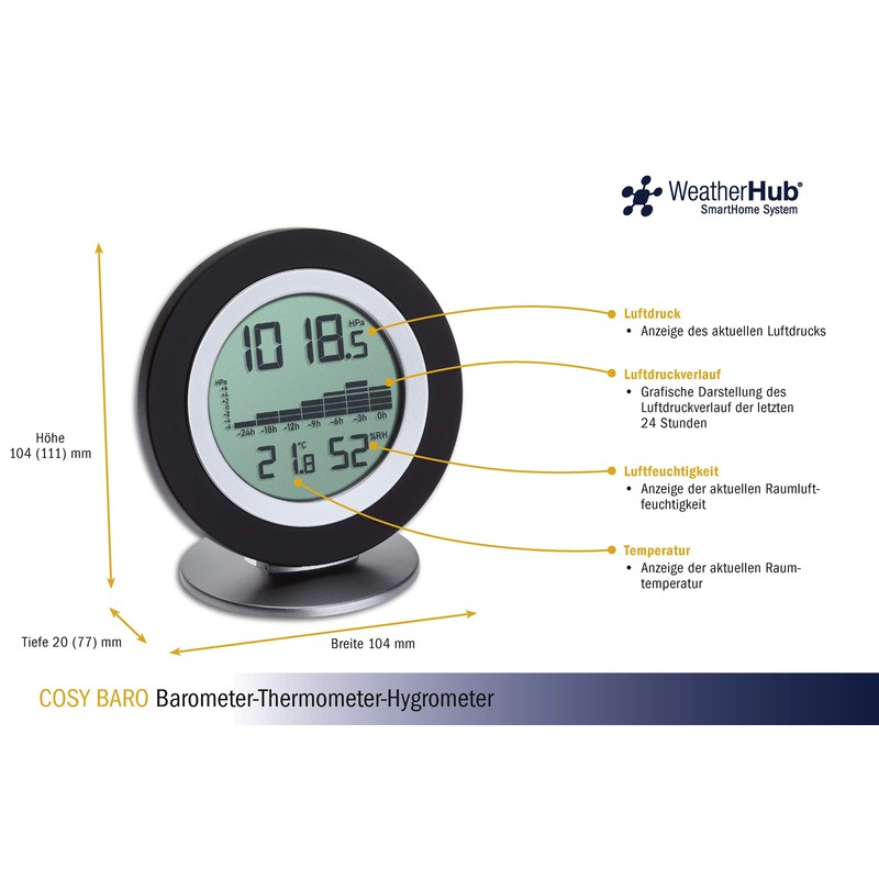 TFA Dostmann WeatherHub Cosy BARO Digital Barometer Thermometer Hygrometer Weather