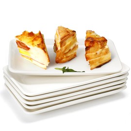 AISBUGUR Rectangular Salad Plates, 8 Inch Porcelain Dessert Plates Set, Serving Trays for Salad, Appetizers, Fruit, Sushi, Appetizer Plates - Dishwasher and Oven Safe, Set of 6, White