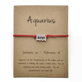 Silver Star Sign Red Rope Pendant Bracelet - Aquarius (20th January - 18th February) - Zodiac Constellation Horoscope Celestial Astrology Jewellery - Women Men Gift