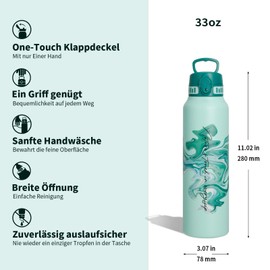 UZSPACE Stainless Steel Water Bottle 1 L (970 ml), Insulated Double-Walled Sports Bottle with Flip Lid, One-Hand Opening, Leak-Proof, Water Bottle for Hiking, Sports, Fitness, Gym, Outdoor, Workout,
