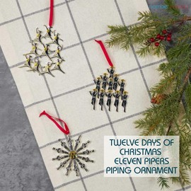 Nambe Twelve Days of Christmas Ornament – Eleven Pipers Piping, Silver and Gold Plated Holiday Tree Decoration with Gold Accents, Collectible Seasonal Keepsake for Christmas Tree, Home Décor or Gift