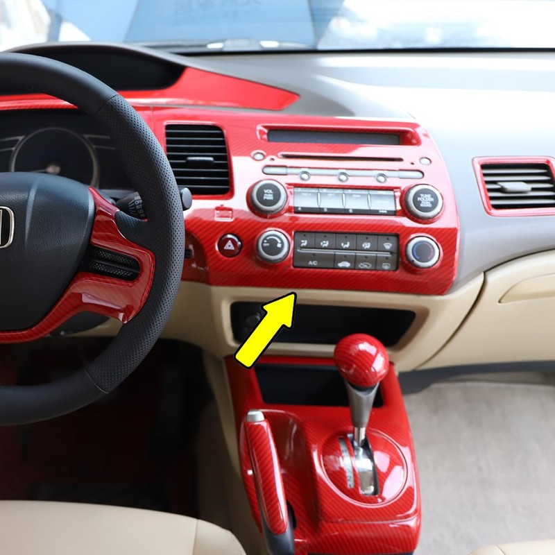 AEETUED Red Carbon Fiber Pattern Central Console Navigation Panel Trim