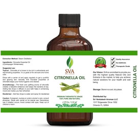 SVA ORGANICS Citronella Essential Oil 4 Oz Pure Natural Therapeutic Grade Oil for Skin, Body, Diffuser, Candle Making