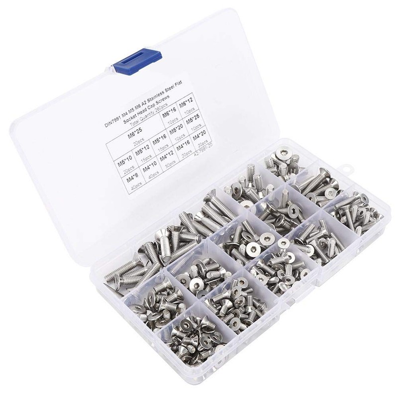 260 Pieces Stainless Steel Hexagon Socket Countersunk Screws Set, M4/M5/M6