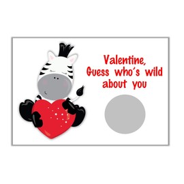 Safari Animals Valentine's Day Scratch Off Card for Kids, DIY Scratch Off Valentines Day Card, Classroom Valentine, Pack of 24 Cards with Envelopes