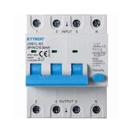 Circuit Breaker 3P+N 6KA 380V Requires 4 DIN Modules 30mA or 300mA Available in 10A 16A 20A 25A 32A 40A 50A 63A (30mA 10A)