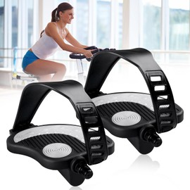 Exercise Bike Pedals with Adjustable Straps - 9/16 Thread, Heavy Duty Non-Slip Surface Exercise Bike Pedals Replacement for Exercise Bike Bicycle Indoor Fitness Bike Exercise Bike