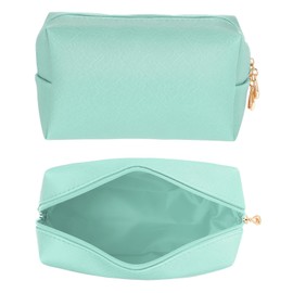 uxcell PU Leather Square Makeup Bag, Waterproof Cosmetic Organizer Bag Zipper Pouch Travel Toiletry Bag for Women for Makeup Brush Holder (Light Green, Small)