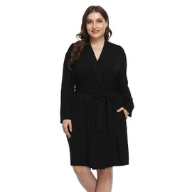 Crystal Dew Plus Size Soft Robes for Women Short Kimono Bathrobe Lightweight Modal Knit Maternity Loungewear