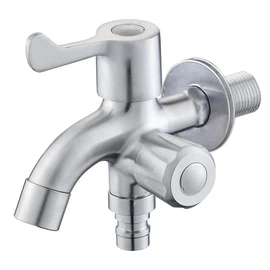 Jeonestan Two-Way Stainless Steel Double Mouth Washing Machine Faucet, Single Lever 2 Outlet Branch Stopper, Branch Included, Replacement, Double Headed, Water Plug, Standard G1/2 Connection Hose, Double Mouth Horizontal Faucet, Surface Treatment, Corros