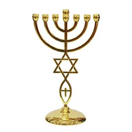 Jewish Messianic Gold Temple Menorah 8.5 inches Tall