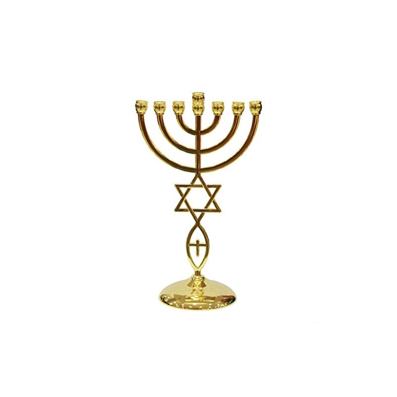 Jewish Messianic Gold Temple Menorah 8.5 inches Tall
