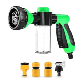 Wevdn Car Wash Nozzle, High Pressure 8 Adjustable Patterns Sprayer with Soap Dispenser, Universal Garden Hose Foam Nozzle for Car Washing and House Cleaning, Car Accessories (Green, 4 Connectors)