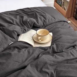 EXQ Home Washed Cotton Duvet Cover for Weighted Blanket 48x72 inches, Machine Washable Duvet Cover with 8 Ties (Dark Grey,Duvet Cover only)